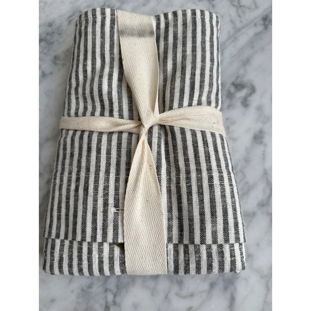 Pottery Barn Wheaton Striped Linen Cotton King Sham Gray White Button Closure
